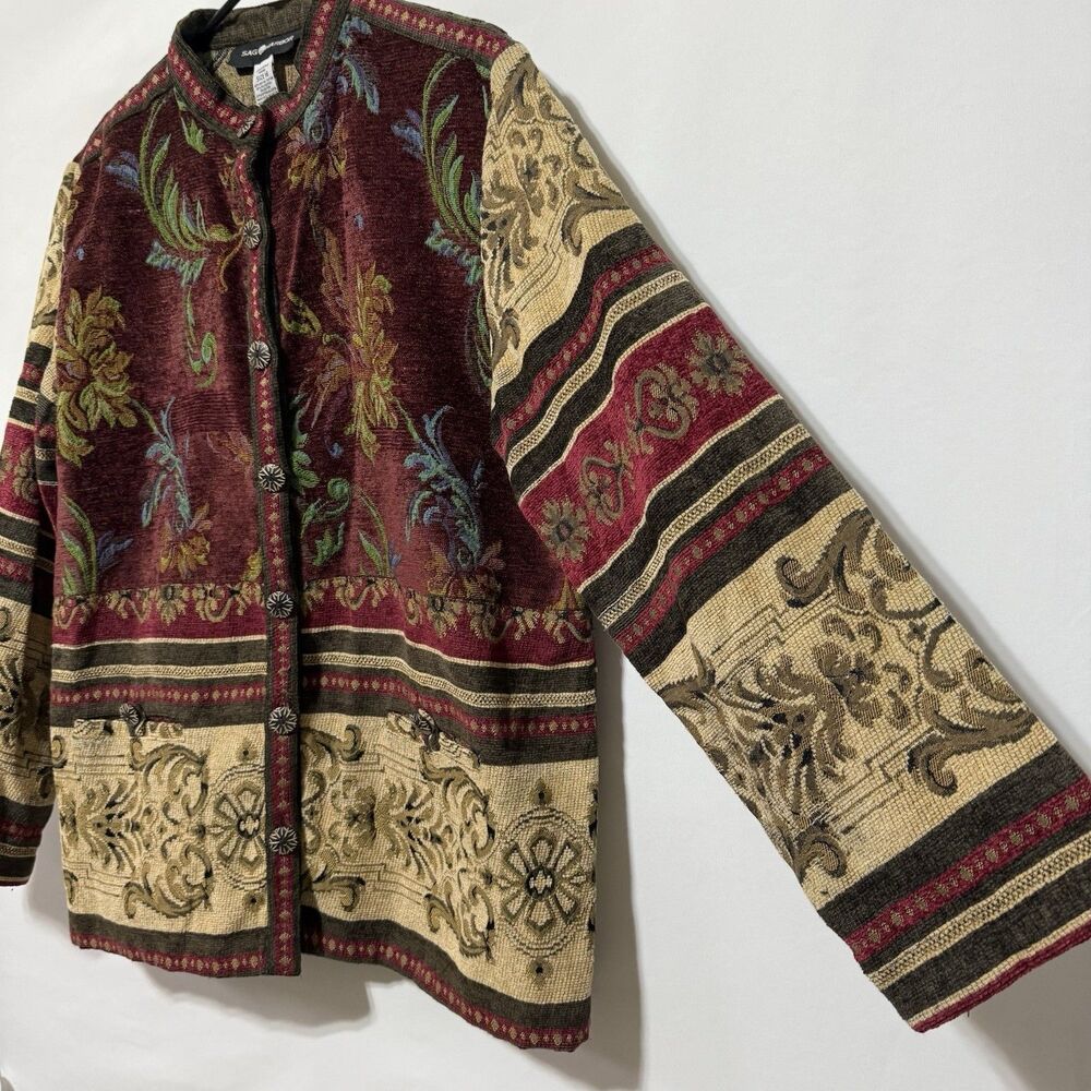 Sag Harbor Jacket Womens 16 Vintage Boho Floral Tapestry Buttons Blazer Coat - Picture 5 of 10